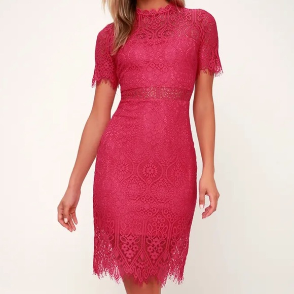 Lulu’s Hot Fuchsia Lace Midi Dress - Picture 4 of 6